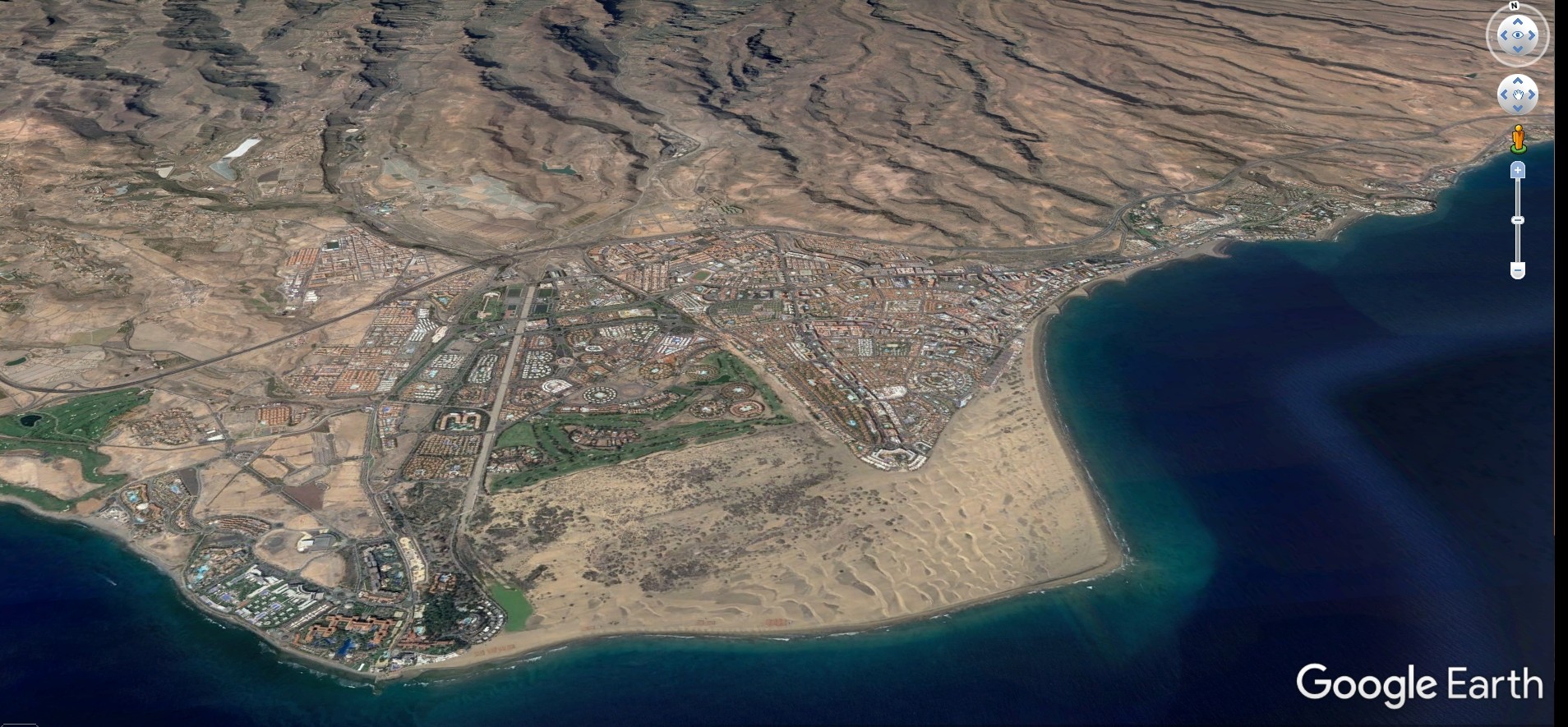 ECA052 1 Vista aérea del campo dunar de Maspalomas y desembocadura del barranco de Fataga,